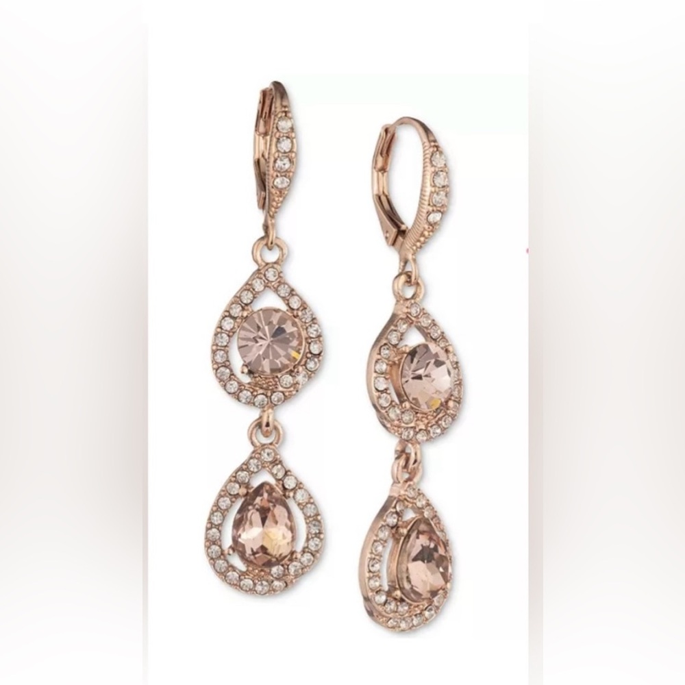 Givenchy Crystal Pear-Shape Double Drop Earrings (Rose Gold)